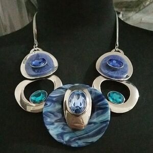 Elegant BLUE Silver CLASSY BOHO Necklace Heavy